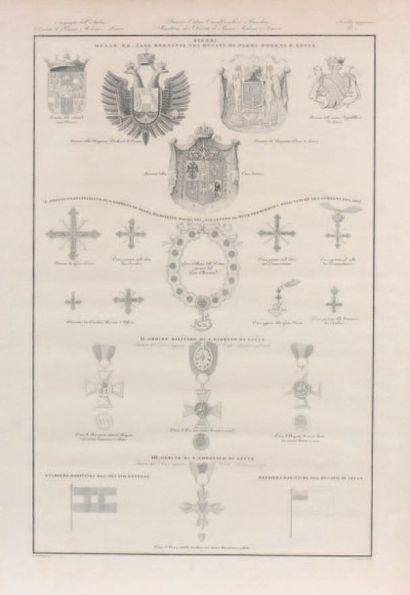 null Italie
Grande lithographie représentant les armoiries des maisons régnantes...