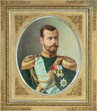Ecole RUSSE vers 1900 Portrait de l'empereur Nicolas II de Russie.
Huile sur toile,...