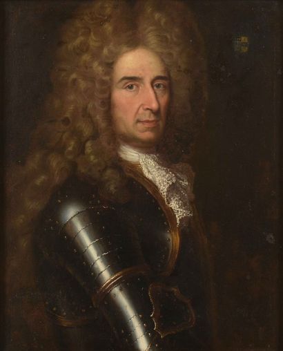 null Ecole française, vers 1700. Portrait d’homme en armure et perruque bouclée....