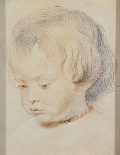 null Ecole du XIXe siècle Portrait d’enfant Dessin au fusain, sanguine et plume,...
