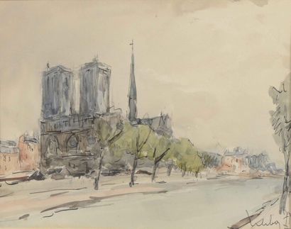 null Fernand HERBO (1905-1995) Notre Dame de Paris Aquarelle, signée en bas à droite....