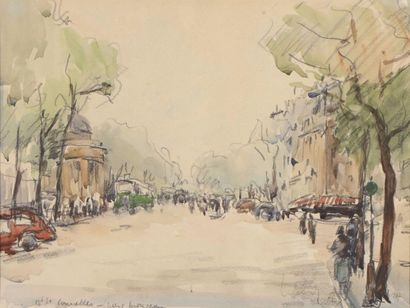 null Fernand HERBO (1905-1995) Boulevard de Courcelles, parc Monceau Aquarelle, signée...