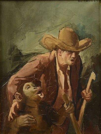 null Jean D’ESPARBES (1899-1968) Homme et singe Huile sur toile, signée en haut à...