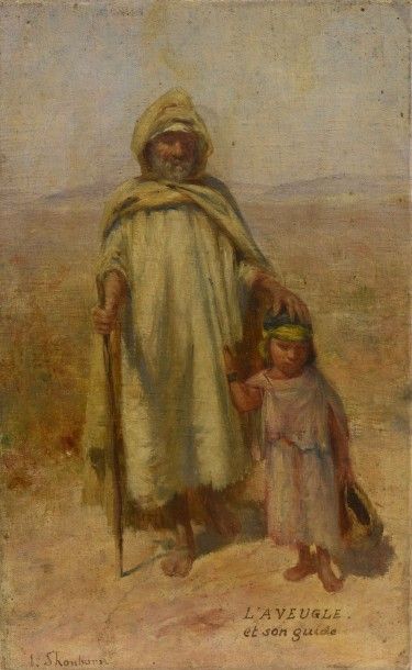 null John-Lewis SHONBORN (1852-1931) L'aveugle et son guide Huile sur toile, signée...