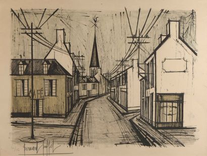 null Bernard BUFFET (1928-1999) Rue de village Lithographie sur papier d’Arche, signée...