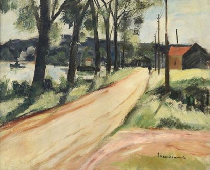 null S 24 Bernard LAMOTTE (1903-1983) Paysage aux toits rouges Huile sur toile signée...