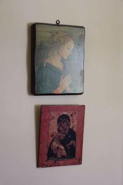 null 8 Deux reproductions sur bois : Vierge d’après Raphaël et Vierge à l’enfant...