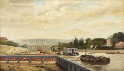 null Gustave MAINCENT (1848-1897) La Seine, vers Bougival, 1875 Huile sur toile,...
