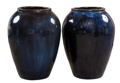 null Paire de pots céramique bleu foncé céramique Hauteur : 85 cm - Longueur : 50...