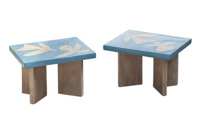 null Deux petites tables décor oiseaux Carton Hauteur : 40 cm - Longueur : 40 cm...