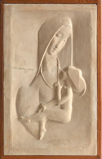 Joseph CSAKY (1888-1971) Maternité, 1957
Bas-relief, plâtre d'atelier, signé et daté.
38...