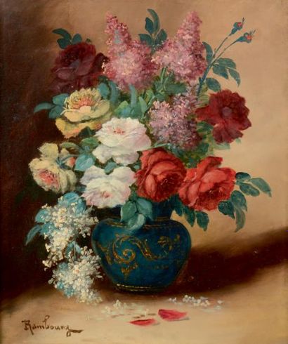 École du XIXe siècle Composition florale
Huile sur toile, signée en bas à gauche...