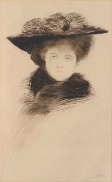 Paul-César HELLEU (1859-1927) Jeune femme de face au chapeau et col de fourrure
Pointe...