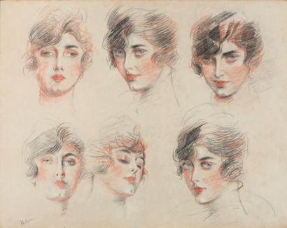Paul-César HELLEU (1859-1927) Six études de visages
Trois crayons, signé en bas à...