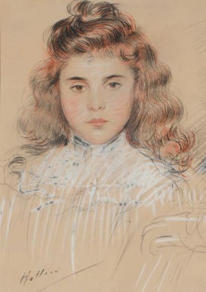Paul-César HELLEU (1859-1927) Fillette aux cheveux dénoués
Trois crayons, signé en...