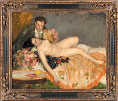 Henry CARO-DELVAILLE (1876-1928) Scène romantique
Huile sur toile, signée en haut...