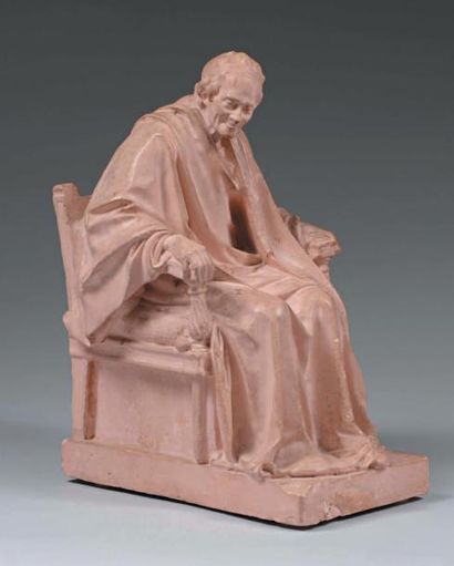 Jean-Antoine HOUDON (1741-1826), d'après Voltaire assis
Figure en plâtre patiné.
XIXe...