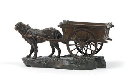 Alfred BARYE (1839-1882) Charrette flamande Bronze patiné brun, signé et titré sur...