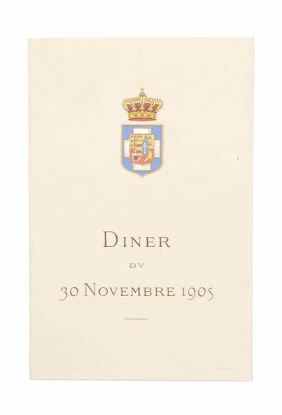 null GRÈCE. Menu du dîner du 30 novembre 1905 en l’honneur du roi Georges Ier de...