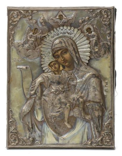 null Rare icône représentant la Vierge à l’Enfant Éléousa du type Vierge de Vladimir,...