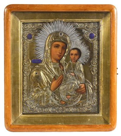 null Icône représentant la Vierge à l'Enfant Iverskaya. Tempera sur bois, conservée...