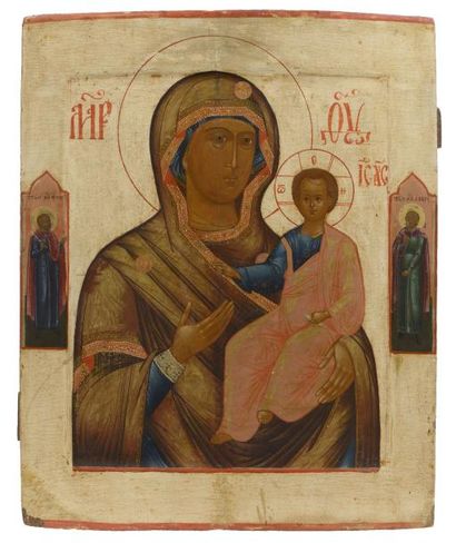 null Grande et belle icône représentant la Vierge à l’Enfant Éléousa de type Vierge...