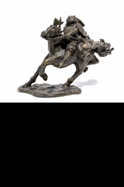 null 352 : Le cavalier. Sculpture en bronze à patine brune représentant un cavalier...