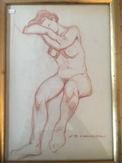 null F. CANEPA Femme endormie Sanguine sur papier 44 x 30 cm