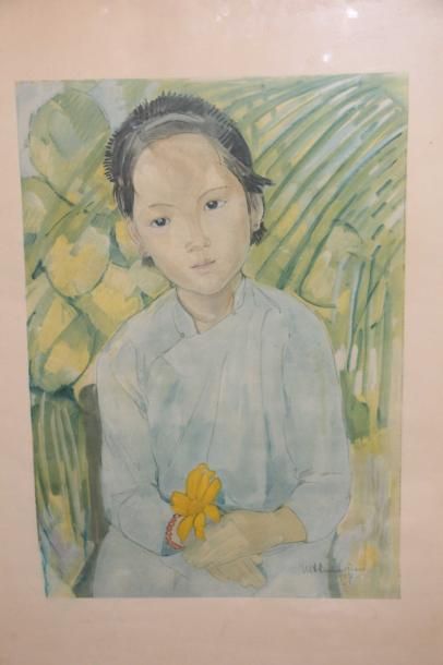 null BOULLART DEVE Marie Antoinette (1890-1970) Jeune fille tenant une fleur jaune...