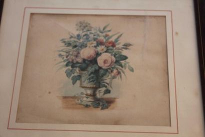 null Ecole du XIXème Bouquet de fleurs Aquarelle annotée Souvenir d'un peintre 1869...