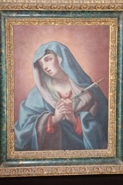 null Sainte priant Huile sur toile, dans un cadre en bois sculpté 23 x 17 cm