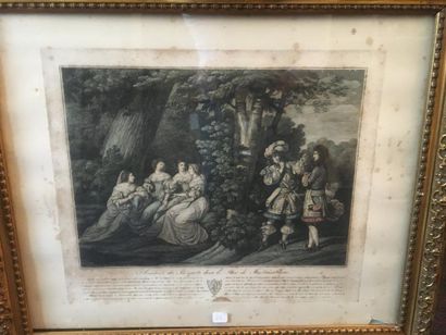 null Paire de gravures "Madame de la Vallière présentée à Louis XIV à Saint Germain"...