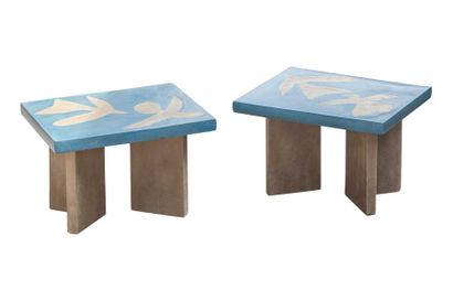 null Deux petites tables décor oiseaux