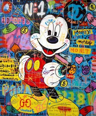 null JISBAR - Né en 1989 Rich Mickey Acrylique, bombe, huile, pastel, paillette sur...