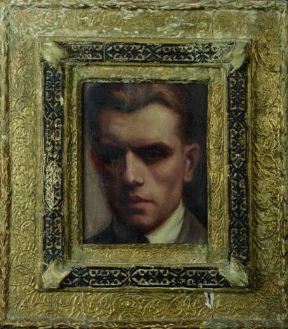 null 158 Henriette DE GHISLAIN Portrait de jeune homme Huile sur toile. 36,5 cm x...