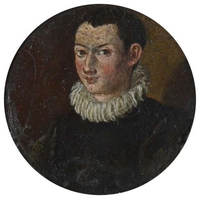 null 161 Ecole Italienne du Nord fin XVIème siècle. Portrait miniature de gentilhomme...