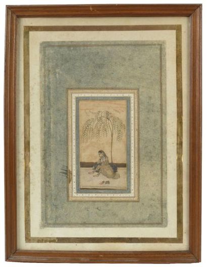 null INDE - XVIIIe siècle Femme pensive sous un arbre Dessin: 16,5 x 10,5 cm Page:...