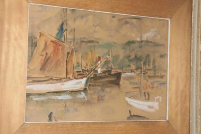 null Georges GAUDION (1885-1942) - Le port - Aquarelle. - 32 x 46 cm