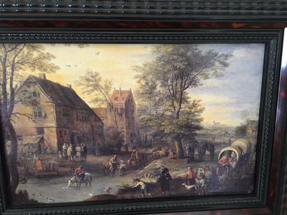 null Copie d'un tableau Hollandais par la Galerie TROUBETZKOY - Vue de village animée...
