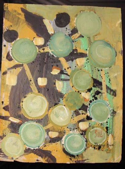 ZHANG HUA (1898-1970) 
Composition au ronds verts
Gouache et aquarelle sur papier,...
