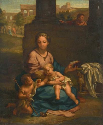 ÉCOLE FRANÇAISE du dernier tiers du XVIIe siècle 
La Vierge à l'Enfant Jésus et le...