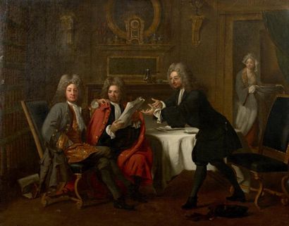 Jacques AUTREAU (Paris, 1657-1745) 
Fontenelle, Houdar de la Motte et Danchet disputant...