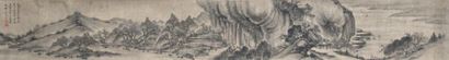CHINE Peinture représentant un paysage. Avec inscriptions et textes.
Rouleau avec...