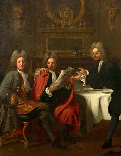 Jacques AUTREAU (Paris, 1657-1745) 
Fontenelle, Houdar de la Motte et Danchet disputant...