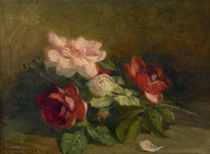 Henri BRUNNER-LACOSTE (1838-1881) 
Composition de fleurs
Huile sur panneau, signée...