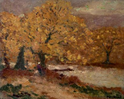 Émile MAILLARD (1846-1926) 
Arbres à l'automne
Huile sur toile.
32 x 40 cm