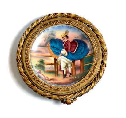 École du XIXe siècle 
Le passage de la barrière
Miniature ronde double face sur porcelaine.
Diamètre:...