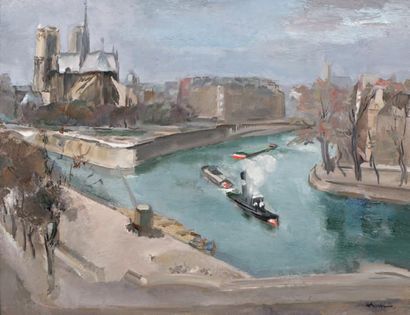 Abel GERBAUD (1888-1954) 
Notre-Dame à Paris
Huile sur toile, signée en bas à droite.
49...