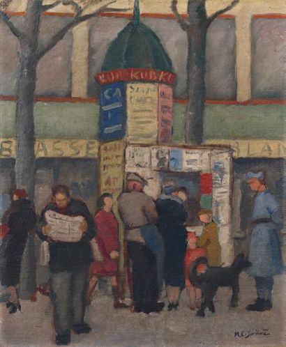 Maurice-Elie SARTHOU (1911-2000) 
Le kiosque
Huile sur toile, signée en bas à droite.
40...