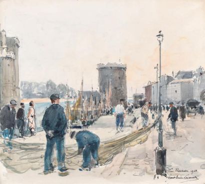 Paul Emile LECOMTE (1877-1950) 
La Rochelle
Aquarelle.
25 x 22 cm